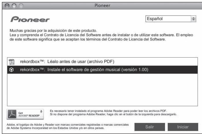 PIONEER CDJ-2000 - Cuando se visualiza el menu del CD-ROM, selección [rekordbox: Instale el software de gestion musical], y bajo hagaWhile you are in the center of the CD-ROM, you can use the "Start" button to start the program. - 1