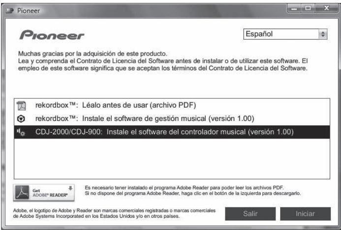 PIONEER CDJ-2000 - Inserte el CD-ROM incluido en launidad de CD del ordinador. El menu del CD-ROM se visualiza. - 1