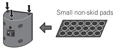 PIONEER HTP-600 - Attach the non-skid pads to the base of each speakers and the receiver subwoofer. - 1