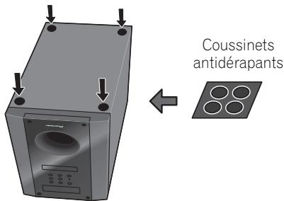 PIONEER HTP-600 - Fixez les coussinets antidérapants sur la base du caisson de basses à récepteur. - 1