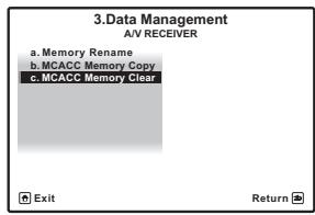 PIONEER VSX-LX52 - Sélectionnez 'MCACC Memory Clear' sur le menu de configuration Data Management. - 1