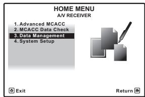 PIONEER VSX-LX52 - Sélectionnez 'Data Management' sur la page HOME MENU. - 1