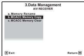 PIONEER VSX-LX52 - Sélectionnez 'MCACC Memory Copy' sur le menu de configuration Data Management. - 1