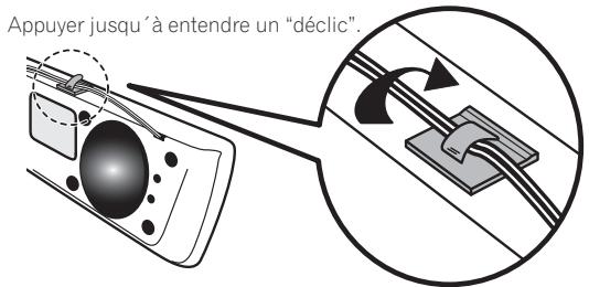 PIONEER HTP-SLH600 - Fixez les états de fil fournis sur le dessus de l'appareil comme illustré et immobilisez le cable à cet endroit. - 1