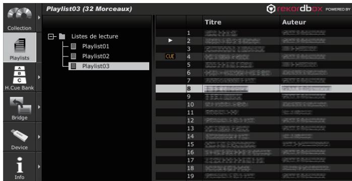 Playlist03 (32 Morceaux) Collection Playlists B C Bridge Device Info Listes de lecture Playlist01 Playlist02 Playlist03 Titre Auteur 1 2 3 4 5 6 7 8 9 10 11 12 13 14 15 16 17 18 19 reko-dbox POWERED BY