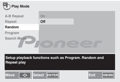 PIONEER X-HM31DAB-K - Appuyez sur les touches ↑/↓ pour sélectionner Random Off, puis appuyez sur la touche ENTER. - 1