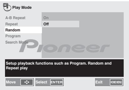 PIONEER X-HM31DAB-K - Verwenden Sie ↑/↓, um Random Off auszuwahlen, und drücken Sie dann ENTER. - 1
