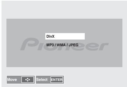 PIONEER X-HM31DAB-K - Appuyez sur les touches ↑/↓ pour sélectionner DivX ou MP3/WMA/JPEG. - 1