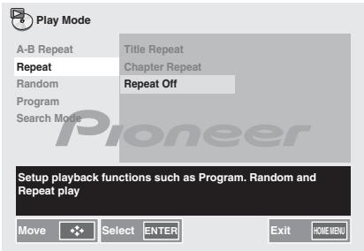 PIONEER X-HM31DAB-K - Appuyez sur les touches ↑/↓ pour sélectionner Repeat Off. - 1