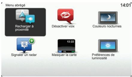RENAULT CARMINAT TOMTOM ZE LIVE - Menu abrégé pour vehicule avec commande centrale - 1