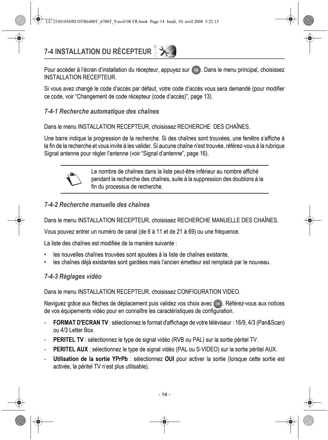 SAGEM DTR 67160 SL-T - 7-3 INSTALLATION DES LISTES DE CHÂNÉS FAVORITES - 5