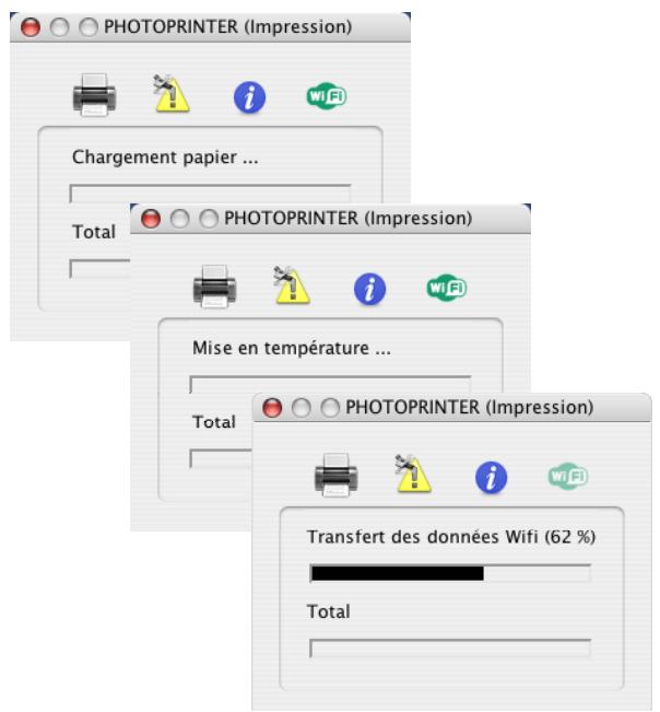 PHOTOPRINTER (Impression) Chargement papier ... Total PHOTOPRINTER (Impression) Mise en température ... Total PHOTOPRINTER (Impression) Transfert des données Wifi (62 %) Total