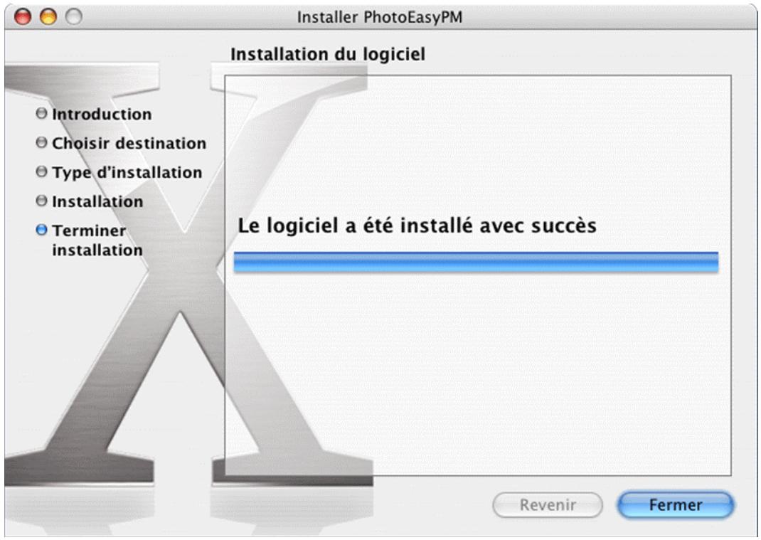 Installer PhotoEasyPM Installation du logiciel Introduction Choisir destination Type d'installation Installation Terminer installation Le logiciel a été installé avec succès Revenir Fermer