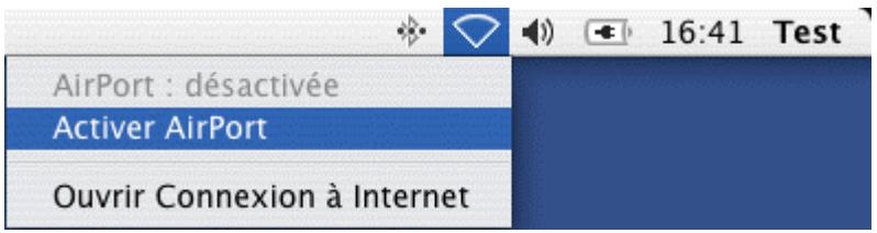 AirPort : désactivée Activer AirPort Ouvrir Connexion à Internet