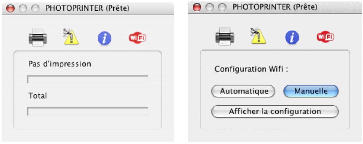 PHOTOPRINTER (Prête) Pas d'impression Total PHOTOPRINTER (Prête) Configuration Wifi : Automatique Manuelle Afficher la configuration