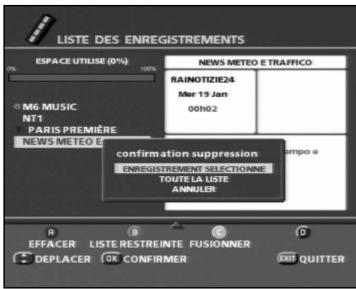 SAGEM PVR6200T - Effacer un programme enregistré ou une liste - 1