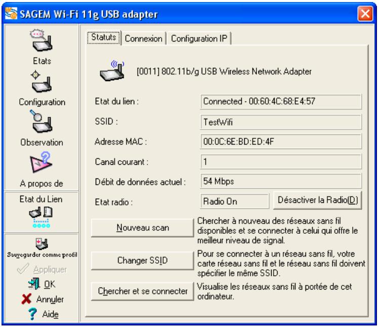 SAGEM WUBR-128GW DONGLE WIFI - Ecrans Etats de l'utilitaire - 1