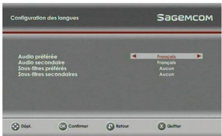 SAGEM DS87 - Choix des langues menu, audio et sous-titres - 1