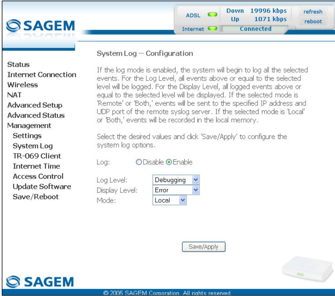 SAGEM FAST 2400 - Configure System Log - 1