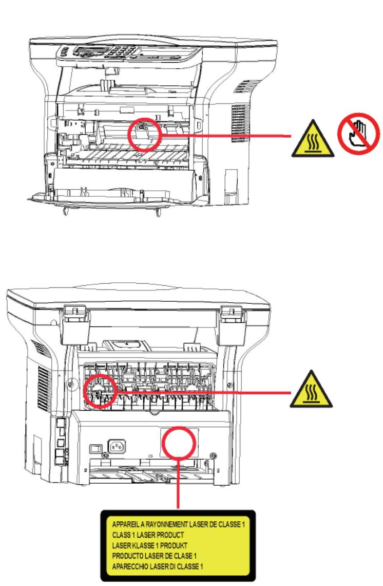 SAGEM MFD 6020 - Position des étiquettes de sécurité sur la machine - 1