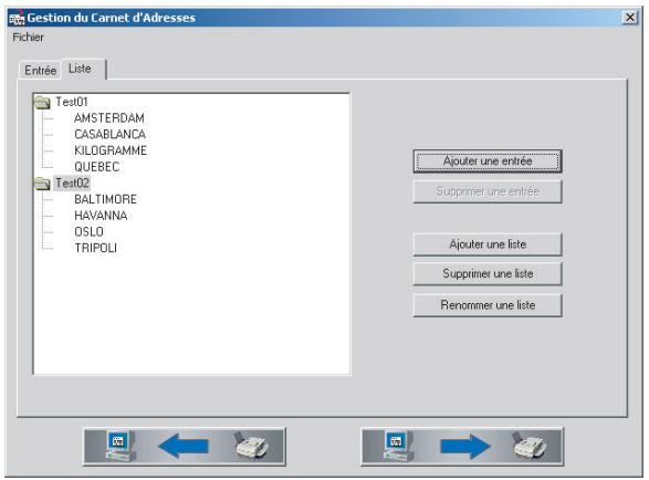 Gestion du Carnet d'Adresses Fichier Entrée Lists Test01 AMSTERDAM CASABLANCA KILOGRAMME QUEBEC Test02 BALTIMORE HAVANNA OSLO TRIPOLI Ajouter une entrée Supprimer une entrée Ajouter une liste Supprimer une liste Renommer une liste