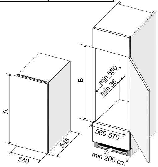 SAUTER SLA 23 - Dimensions d'encastrement et ventilation de l'appareil - 1