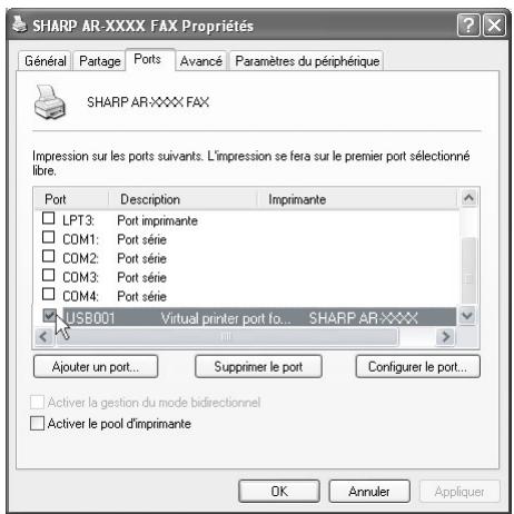 SHARP AR-M276 - CONFIGURATION DU PILOT DE PC-FAX LORS DE L'UTILISATION D'UN CABLE USB (si le pilote de PC-FAX est installé) - 1