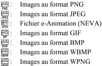 Images au format PNG PNG JPEG Fichier e-Animation (NEVA) HVR GIF BMP WBMP WPNG Images au format GIF Images au format BMP Images au format WBMP Images au format WPNG