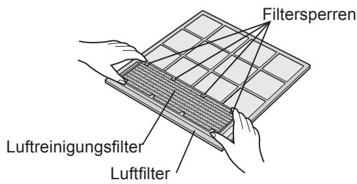 SHARP AY-XPC9JR - Setzen Sie den Luftreinigungsfilter unter den Filtersperren ein, die sich auf dem Luftfilter befinden. - 1