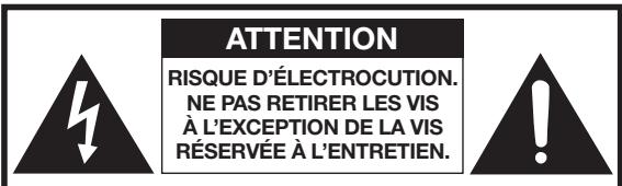 ATTENTION RISQUE D'ÉLECTROCUTION. NE PAS RETIRER LES VIS À L'EXCEPTION DE LA VIS RÉSERVÉE À L'ENTRETIEN.