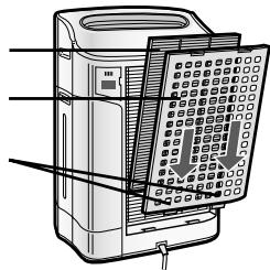 SHARP KC-860U - Insérez les 2 languettes inférieures du panneau arrière (gauche et droite) dans les petites fentes dans l'appareil et glissez le filtre désodorisant lavable entre le filtre HEPA authentique et le panneau arrière. - 1