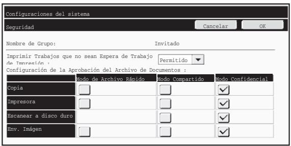 SHARP MX-FR16U - Pantalla de registrar del grupo de autorización - 1