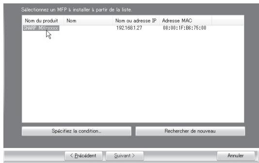 SHARP MX-PB12 - Les imprimantes en réseau sont détectées. Sélectionnez la machine et cliquez sur le bouton [Suivant]. - 1
