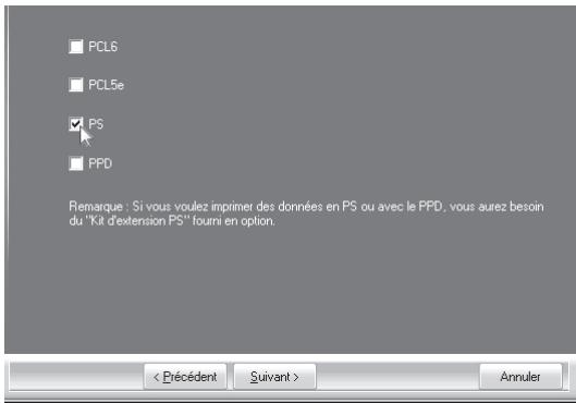 SHARP MX-PB12 - Lorsque la fenêtre de sélection du pilote d'imprimante apparait, décochez la case [PCL6], sélectionnez le pilote d'imprimante que vous souhaitez installer, puis cliquez sur le bouton [Suivant]. - 1
