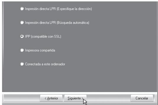 SHARP MX-PB12 - Cuando se le pregunte como se conecta la impersona, seleccione [IPP] y hagablick en el boton [Siguiente]. - 1