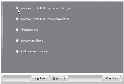 SHARP MX-PB12 - quando for solicitar o método de ligação da impressora, seleção [Impressão Direta LPR (Específico Endereço)] e clique no botão [Seguinte]. - 1