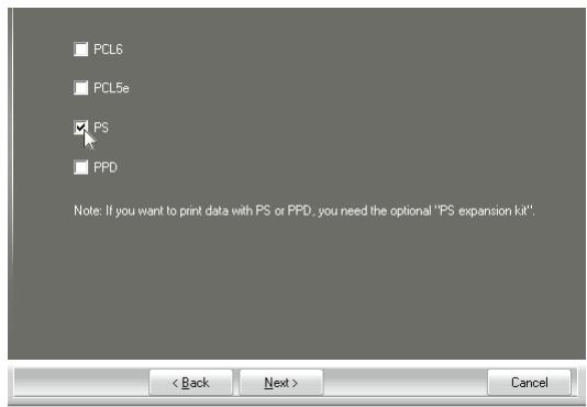 SHARP MX-PB12 - When the printer driver selection window appears, remove the [PCL6] checkmark and select the printer driver to be installed, and then click the [Next] button. - 1