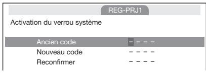 SHARP PG-LS2000 - Appuyez sur les 4 touches sur la télécommande ou sur le projecteur pour saisir le code clavier préétabli dans « Ancien code ». - 1
