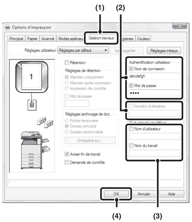SHARP MX-3114N - PROCEDURE D'IMPRESSION LORSQUE LA FONCTION AUTHENTICATION DE L'UTILISATEUR EST ACTIVEE - 3