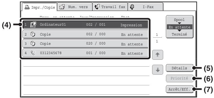 SHARP MX-3114N - ECRAN DES TRAVAUX PROGRAMMES/ECRAN DES TRAVAUX EN ATTENTE/ECRAN DES TRAVAUX TERMINES - 2