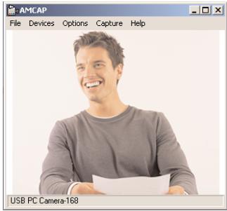 AMCAP File Devices Options Capture Help USB PC Camera-168