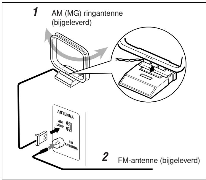 JVC UX-H100E - Aansluiten van de antennes voor AM (MG) en FM - 1