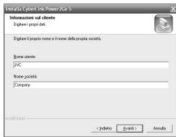 JVC CU-VD40EK - Inserire il "Nome utente" e il "Nome società" e fare cli c su "Avanti". - 1