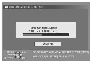REGL INITIAUX > REGLAGE AUTO. REGLAGE AUTOMATIQUE VEUILLEZ ATTENDRE S.V.P. ... ANNULER SET UP ENTER QUITTER SELL. SELECTIONZZA EVEC | ◀► | PUS APPUYEZ SUR [ENTER] APPUYEZ SUR [SET UP] POUR QUITTER