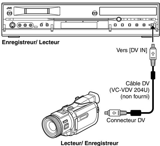 JVC Enregistreur/ Lecteur Vers [DV IN] Câble DV (VC-VDV 204U) (non fourni) Connecteur DV Lecteur/ Enregistreur