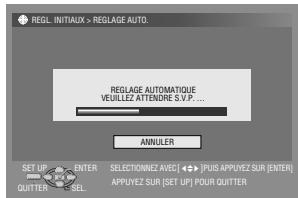 REGL INITIAUX > REGLAGE AUTO. REGLAGE AUTOMATIQUE VEUILLEZ ATTENDRE S.V.P... ANNULER SET UP ENTER SELECTIONNEZ AVEC | ◀► | JPUIS APPUYEZ SUR [ENTER] QUITTER SELL APPLYEZ SUR [SET UP] POUR QUITTER