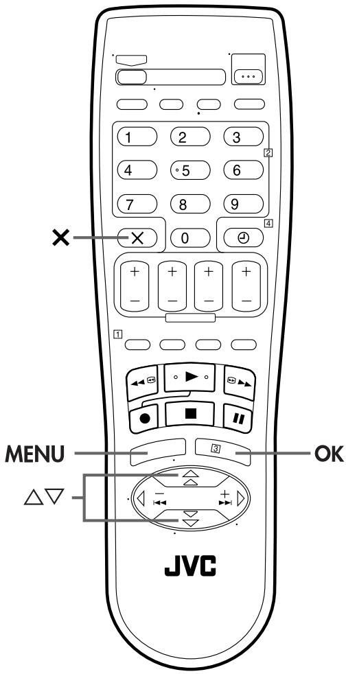 1 2 3 4 5 6 7 8 9 X 0 + + + - - - - MENU OK JVC