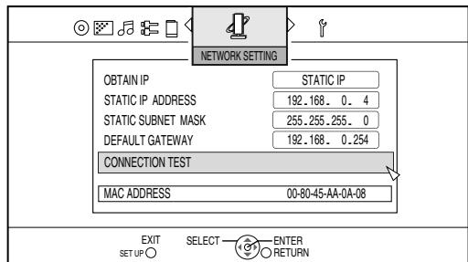 JVC NX-BD3E - Appuyez sur [▼] pour sélectionner “CONNECTION TEST” puis appuyez sur [ENTER]. - 1