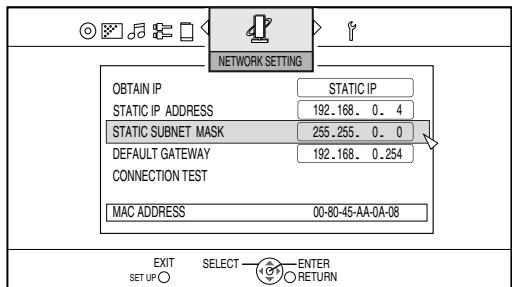 JVC NX-BD3E - Drücken Sie [▼], um „STATIC SUBNET MASK“ auszuwahlen, und drücken Sie dann [ENTER]. - 1