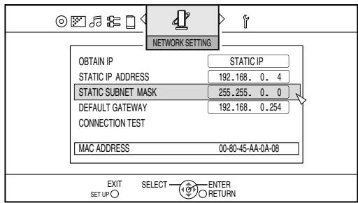 JVC NX-BD3E - Appuyez sur [▼] pour sélectionner "STATIC SUBNET MASK" puis appuyez sur [ENTER]. - 1